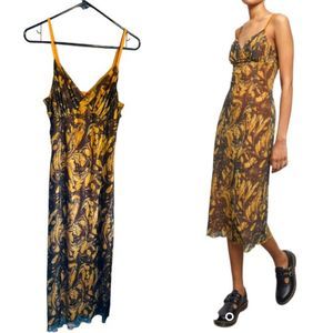 UO Urban Outfitters Gwen Mesh Midi Dress Floral Multi Size Large Thin Strap